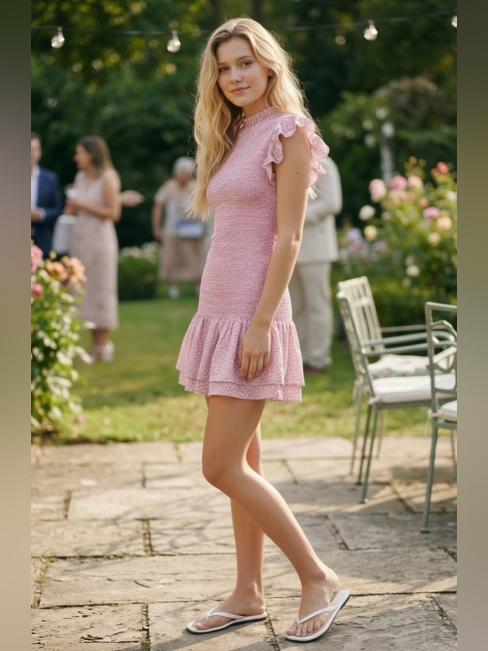 French Connection Elao Verona Crepe Mini Dress XS Pink Smocked Back Zip